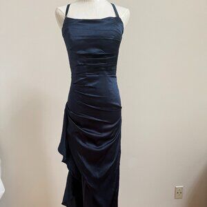 Formal Satin Navy Bridesmaid Prom Cocktail Gown dress, SIZE 2